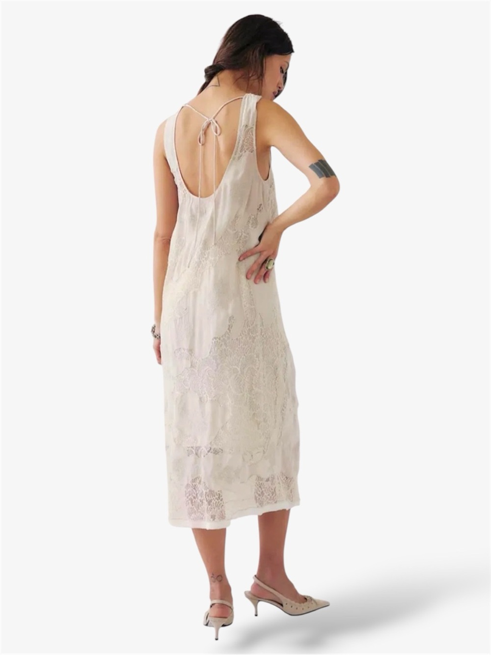 Free People Many Moons Midi Lace Slip Dress Sz S Beige Cream Fairy Romantic - Picture 3 of 15